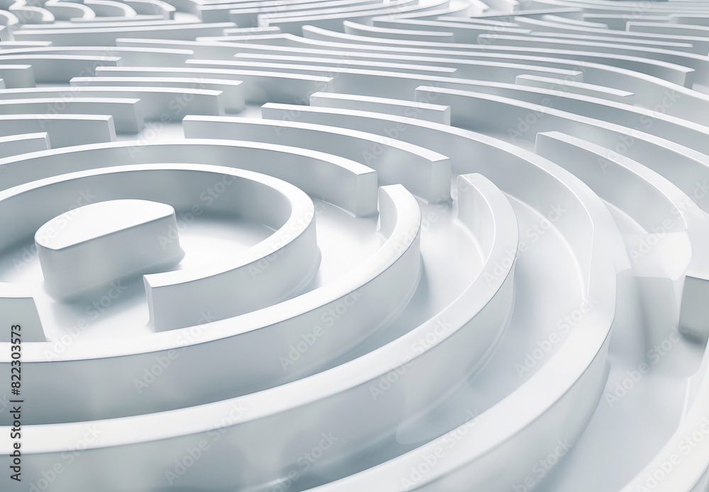 Craft a 3D depiction of a maze, white in hue. Craft a 3D depiction of a maze, white in hue.