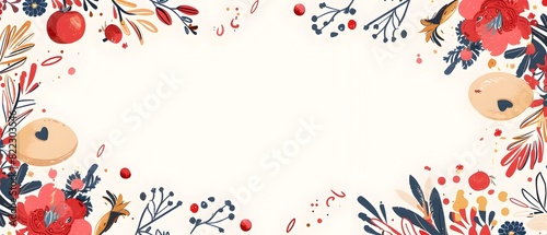 Whimsical Doodle Page Print Border Design with Blank Empty Space for Mock Up Background of Chinese New Year
