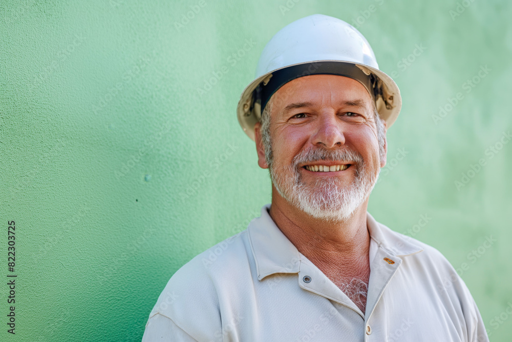 Happy Construction Worker in Hard Hat and Work Shirt Happy Construction Worker in Hard Hat and Work Shirt