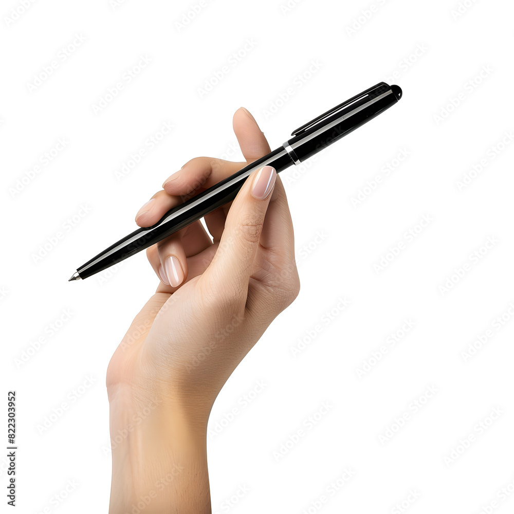 Closeup woman's hand holding a pen isolated on white background Closeup woman's hand holding a pen isolated on white background