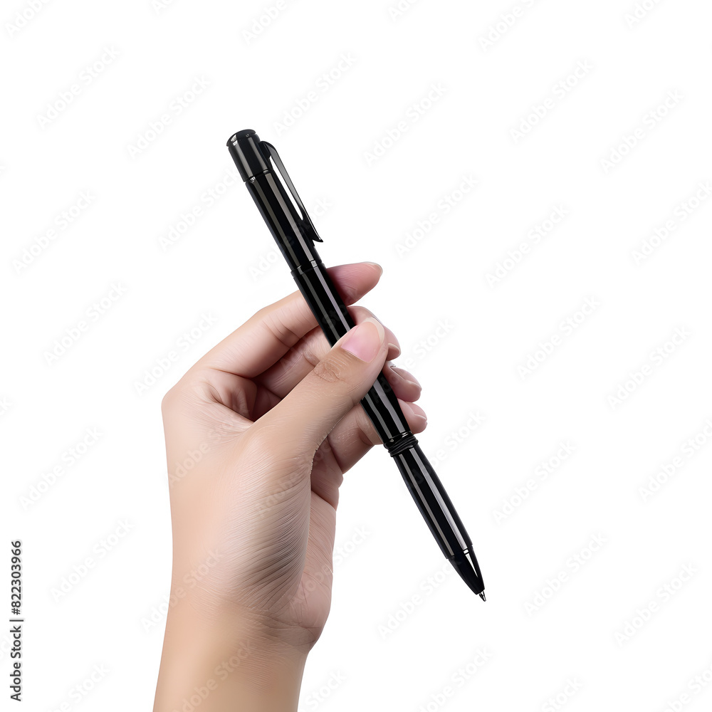 Closeup woman's hand holding a pen isolated on white background Closeup woman's hand holding a pen isolated on white background