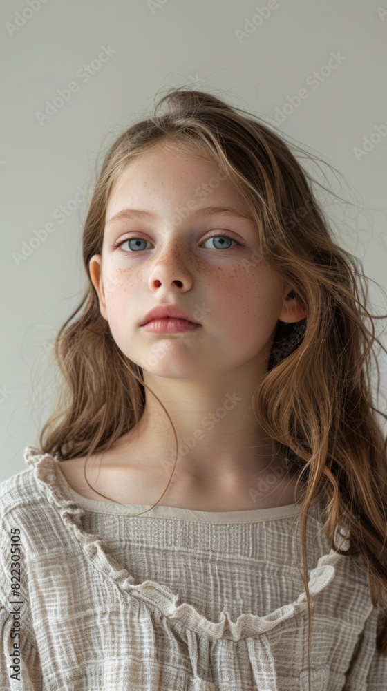 portrait of a beautiful young caucasian white American model teen girl looking forward. child ad with copy space, children, beauty, pretty portrait of a beautiful young caucasian white American model teen girl looking forward. child ad with copy space, children, beauty, pretty