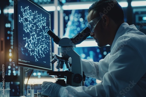 Scientist Using Advanced Microscope to Study Molecular Structures for Research and Development