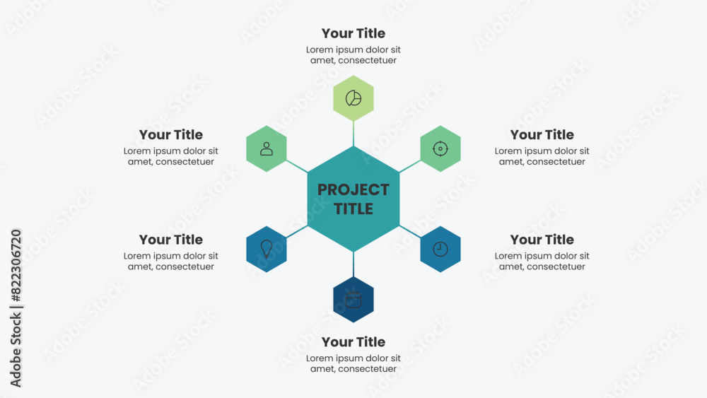 Fototapeta premium Modern infographic template with 6 options. Polygonal shape infograph in vector format. Business process design for presentation.
