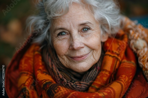 timeless beauty, a serene portrait of an elderly woman with silver hair and a warm smile, showing a life untouched by times passage
