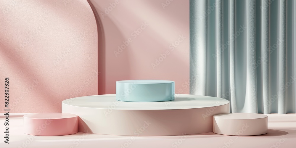 A stuning 3D shape product podium illustration minimalist in variety color pastel A stuning 3D shape product podium illustration minimalist in variety color pastel