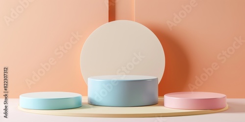 A stuning 3D shape product podium illustration minimalist in variety color pastel photo