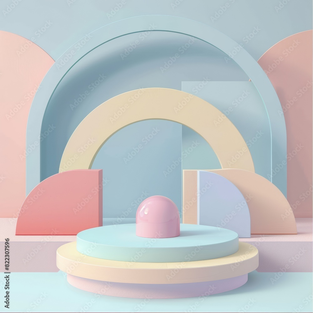 A stuning 3D shape product podium illustration minimalist in variety color pastel A stuning 3D shape product podium illustration minimalist in variety color pastel