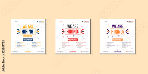 We are hiring job vacancy social media post or square web banner template vector design