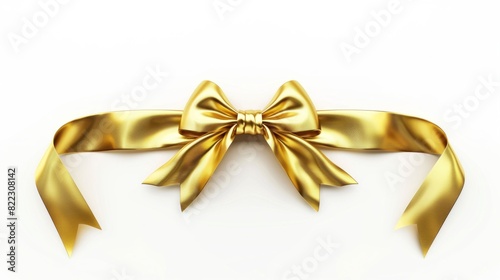 Elegant Golden Bow on White Background. Generative ai