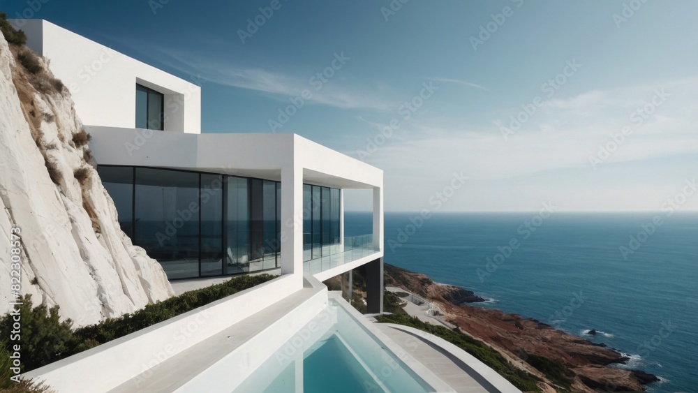 Fototapeta premium modern minimalist villa with beautiful forest view
