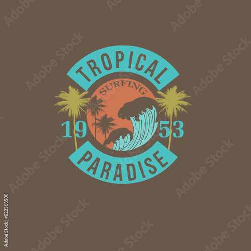Tropical Surfing Paradise summer beach graphic tee