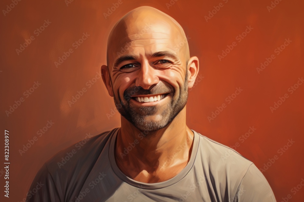 Portrait of a happy man in his 40s smiling at the camera in front of plain white digital canvas Portrait of a happy man in his 40s smiling at the camera in front of plain white digital canvas