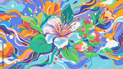 Vibrant Floral Abstract Artwork with Vivid Colors and Patterns
