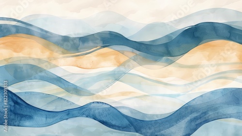 Wallpaper Mural abstract blue and beige watercolor waves minimalist nautical background illustration Torontodigital.ca