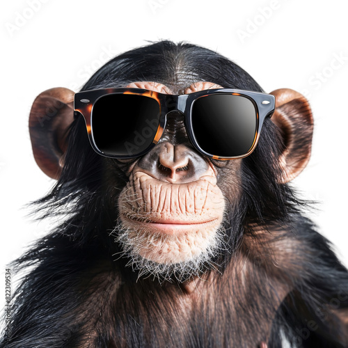 Monkey wearing sunglasses, transparent background, isolated image, generative AI