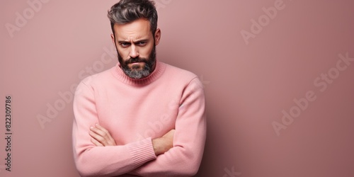Pink background sad european white man realistic person portrait of young beautiful bad mood expression man Isolated on Background depression anxiety 