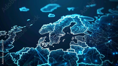 abstract digital scandinavia map northern europe global network connectivity concept futuristic data transfer illustration photo