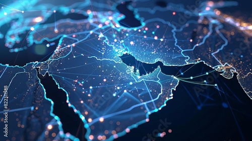 abstract network map of saudi arabia connecting middle east and north africa global data transfer concept digital illustration