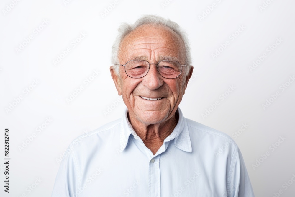 Portrait of a blissful man in his 70s smiling at the camera on plain white digital canvas Portrait of a blissful man in his 70s smiling at the camera on plain white digital canvas