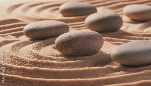  A Zen garden with smooth stones and raked sand