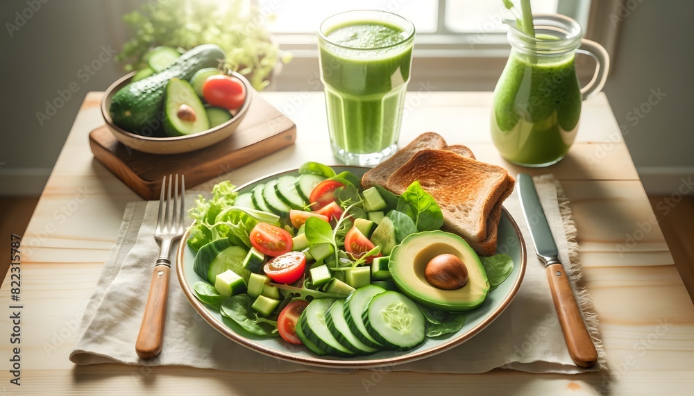Quinoa salad with fresh vegetables, avocado and various nuts, whole wheat bread and fresh juice in a clear glass. On a light wooden table_upscayl_5x_realesrgan-x4plus Quinoa salad with fresh vegetables, avocado and various nuts, whole wheat bread and fresh juice in a clear glass. On a light wooden table_upscayl_5x_realesrgan-x4plus