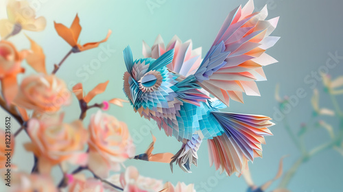 Owl Origami Flying Around Flowers