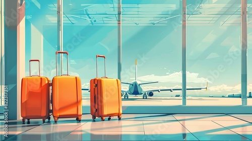 airport departure terminal with luggage suitcases travel and tourism concept