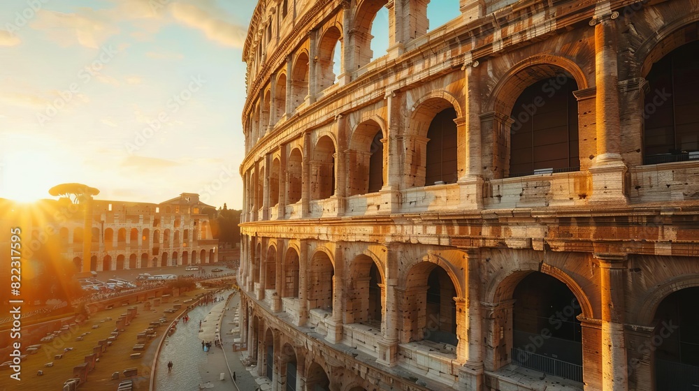 Obraz premium ancient colosseum illuminated by warm morning sun in rome italy historic landmark