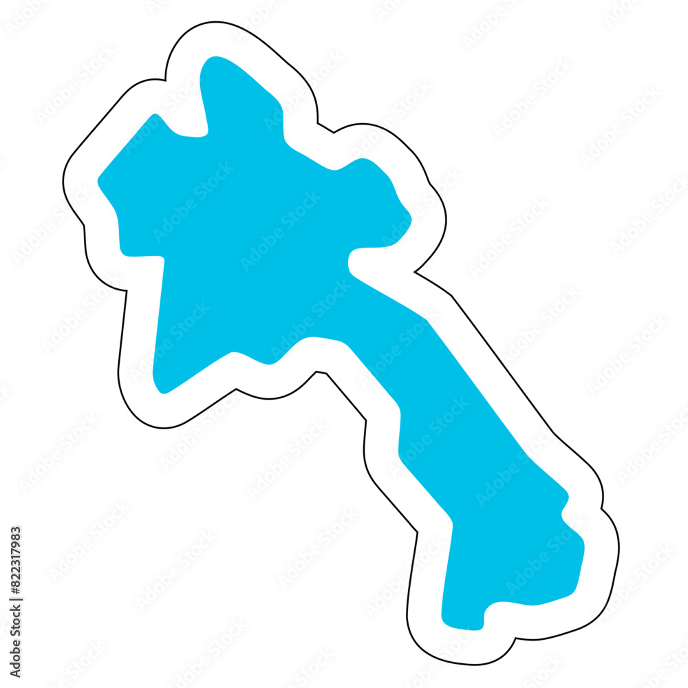 Laos country silhouette. High detailed map. Solid blue vector sticker with white contour isolated on white background.