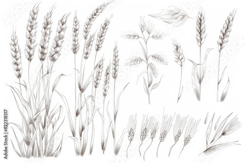 Sketches of crops  wheat  and oats  hand drawn  modern set