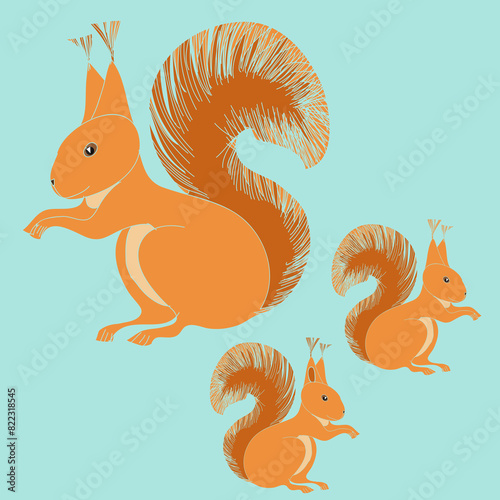 Cartoon  colored  squirrel. Hand drawn.