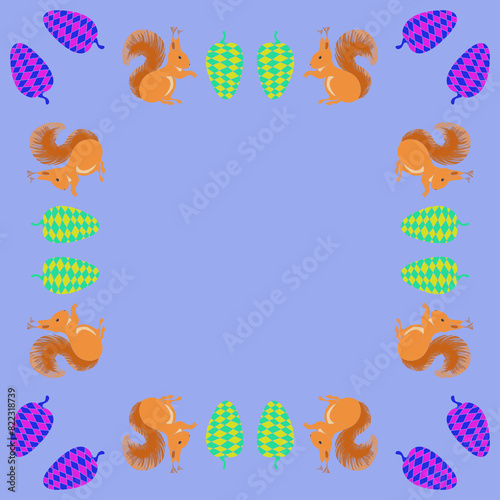 Stylized colored  squirrel. Hand drawn.