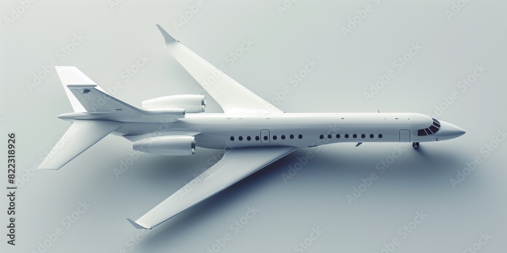 3D rendering style of all white aircraft on a white background