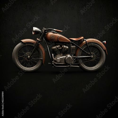 antique Wooden motorcycle illustration on black background  