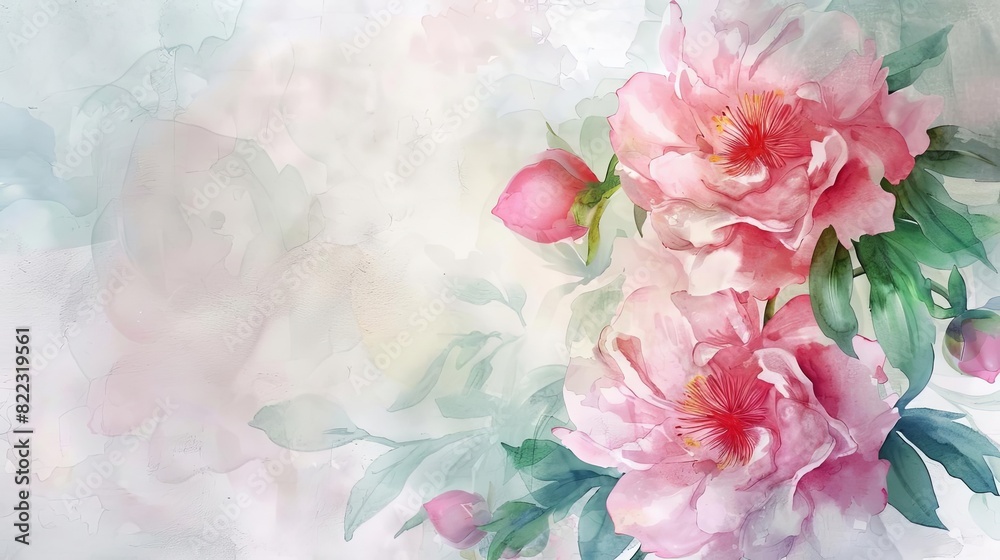 artistic watercolor background with delicate pink peonies on light backdrop floral design artistic watercolor background with delicate pink peonies on light backdrop floral design