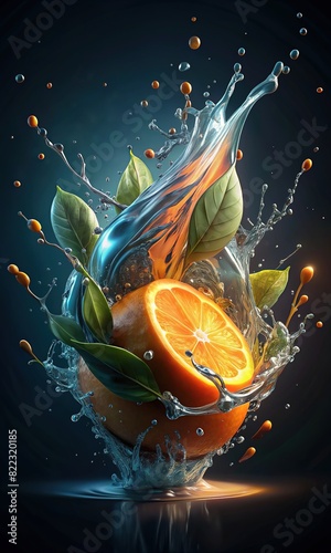 fresh and juicy water splash orange leaves