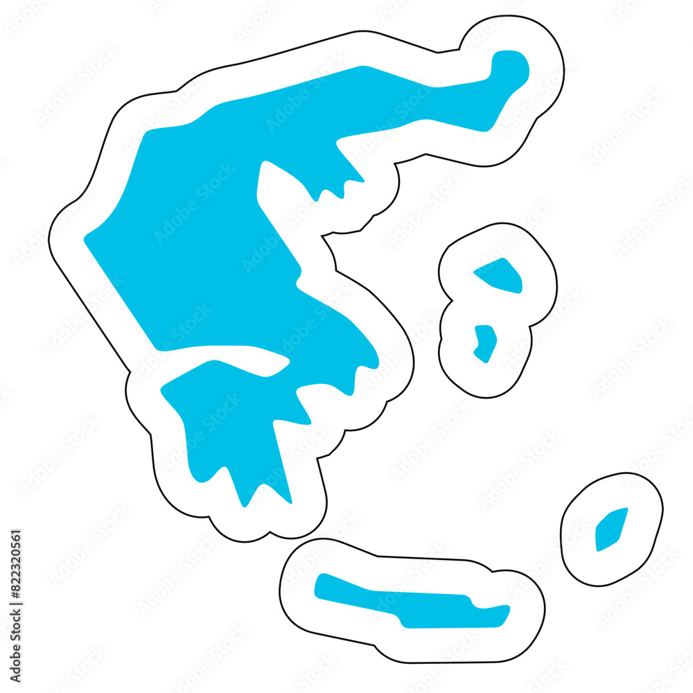 Greece country silhouette. High detailed map. Solid blue vector sticker with white contour isolated on white background.
