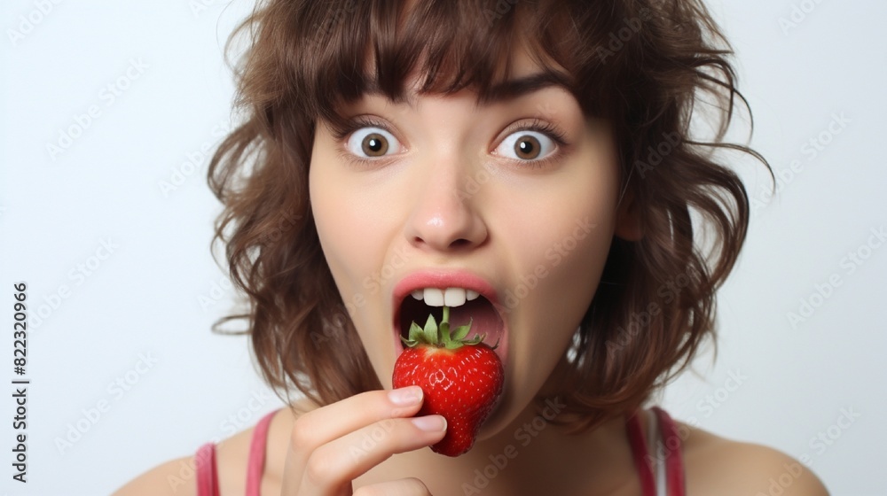 a photoshoot of girl eating strawberry a photoshoot of girl eating strawberry