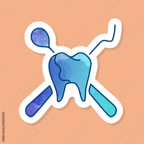 Dentist tooth and tools color sticker