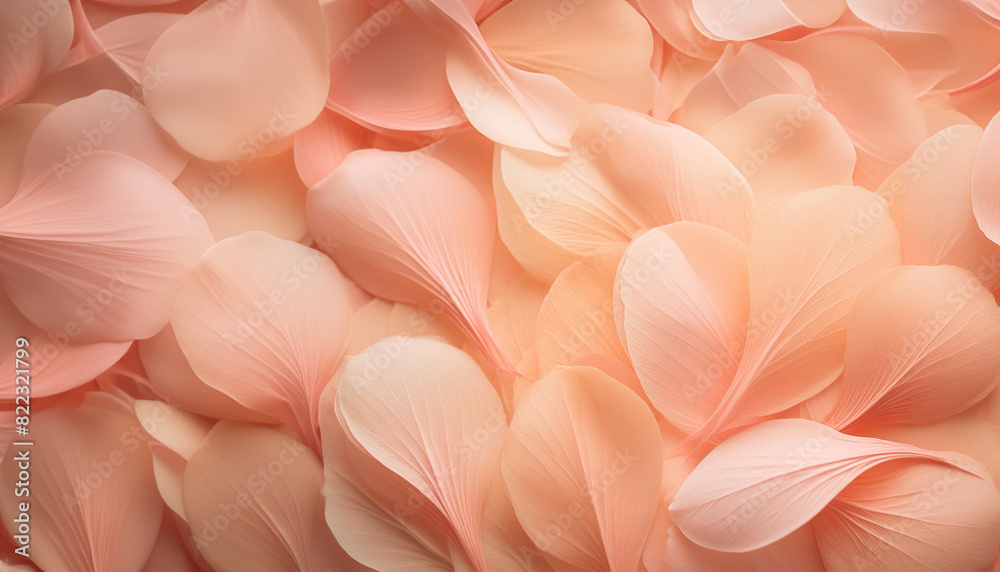 A close-up of delicate peach rose petals scattered on surface background. Generative Ai. A close-up of delicate peach rose petals scattered on surface background. Generative Ai.