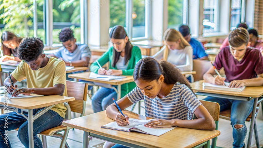 Obraz premium group of students studying in library