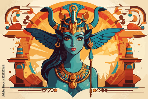 Hathor of a was a major goddess in ancient Egyptian religion illustration