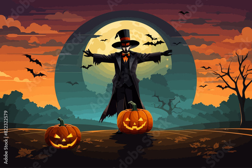 art style cartoon of a scarecrow halloween illustration