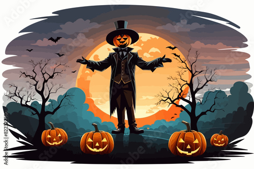 art style cartoon of a scarecrow halloween illustration