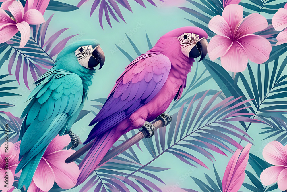 Fototapeta premium two parrots on the tree