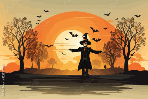 art style cartoon of a scarecrow halloween illustration