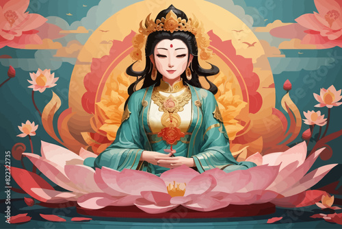 Guanyin is a Bodhisattva illustration  tibetan background
