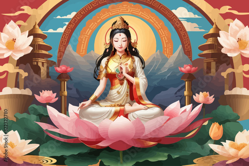 Guanyin is a Bodhisattva illustration  tibetan background