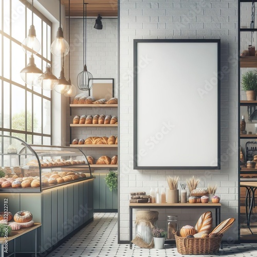Blank advertising mockup board for advertisement at the bakery shop